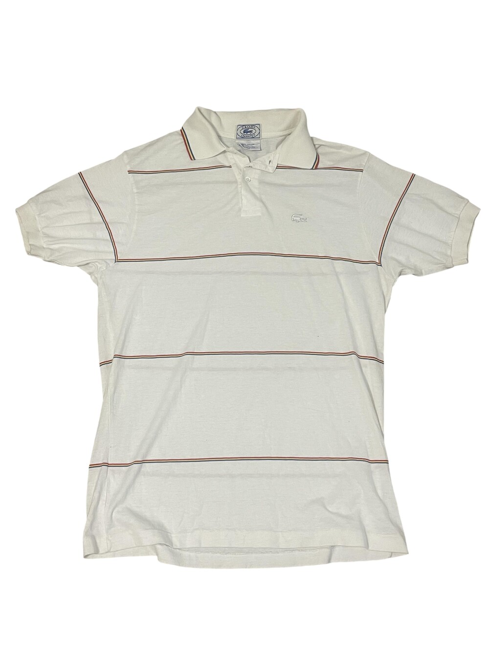 Vintage Izod Lacoste Polo Shirt Mens Large White Striped Croc Logo Hong Kong
